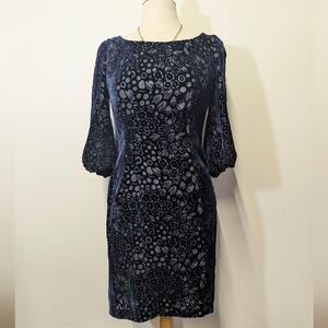 Kay Unger Navy and Black Velvet Burnout Midi Dress